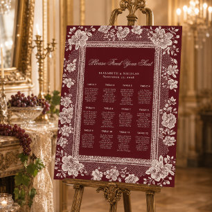 Lace Burgundy Doily Wedding Seating Chart Foam Board