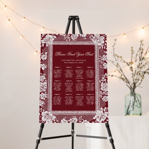 Lace Burgundy Doily Wedding Seating Chart Foam Board