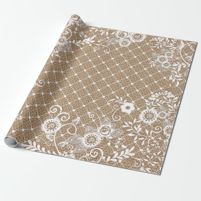Lace & Burlap #3 Shabby Chic Wrapping Paper (Unrolled)