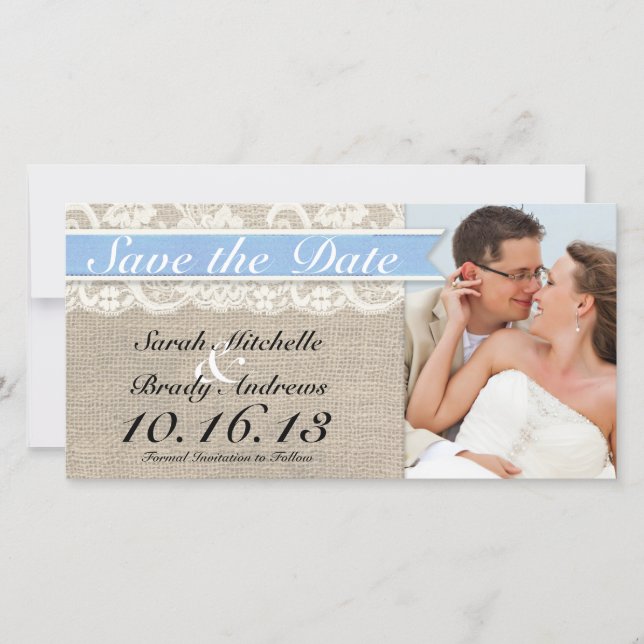 Lace & Burlap Vintage Save the Date - Capri (Front)