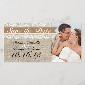 Lace & Burlap Vintage Save The Date - Caramel Brow by ModernMatrimony at Zazzle