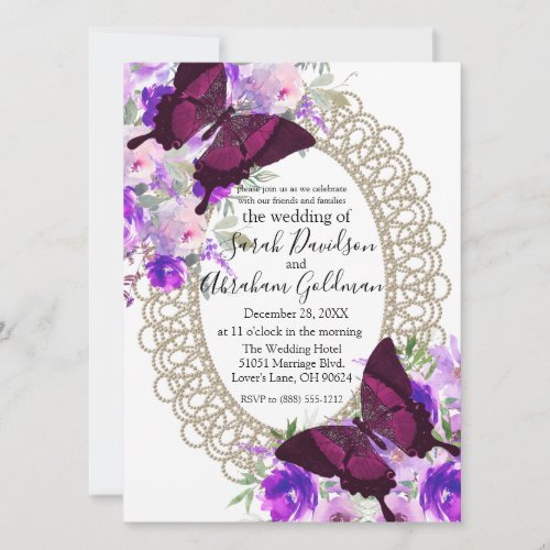 Lace Butterflies Butterfly Wedding Invitation