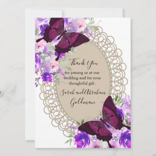 Lace Butterflies Butterfly Wedding Thank You Cards