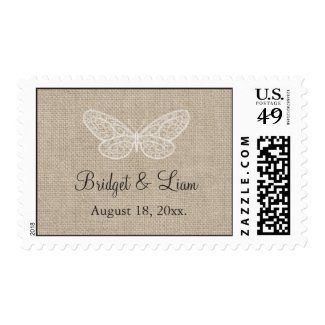 Lace Butterflies on Burlap Postage Stamps