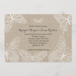 Lace Butterflies on Burlap Wedding Invitation