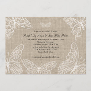 Lace Butterflies on Burlap Wedding Invitation 2