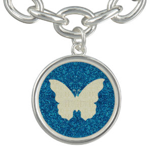 Lace Butterfly On Blue Glitter Charm Bracelet