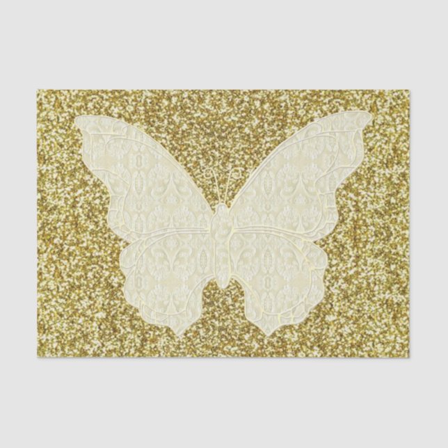 Lace Butterfly On Gold Glitter Tissue Paper (Front)