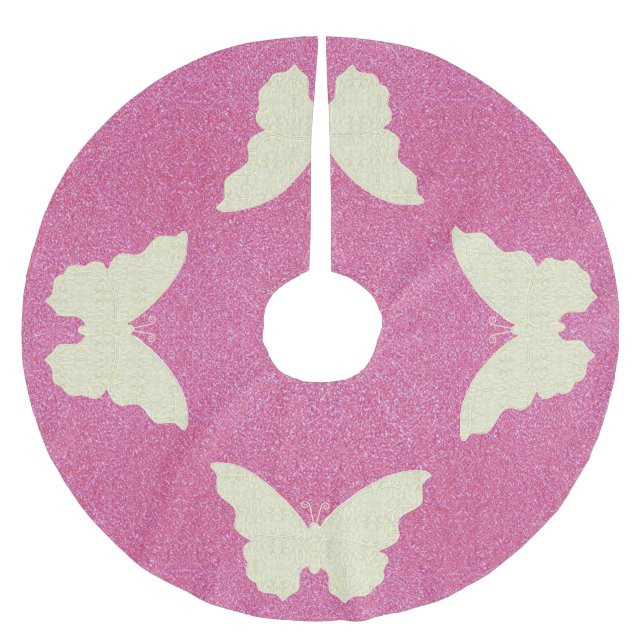 Lace Butterfly On Pink Glitter Tree Skirt (Front)