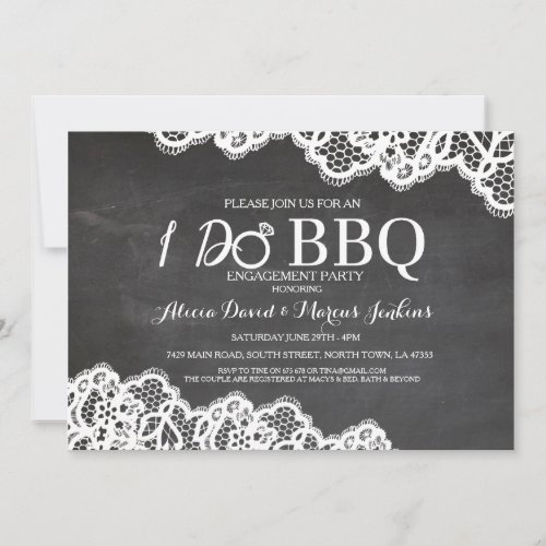 Lace Chalkboard I DO BBQ Engagement Party Invite