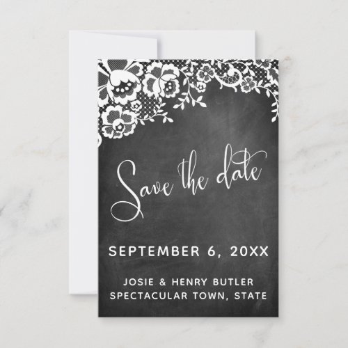 Lace Chalkboard Modern Calligraphy Save the Date RSVP Card