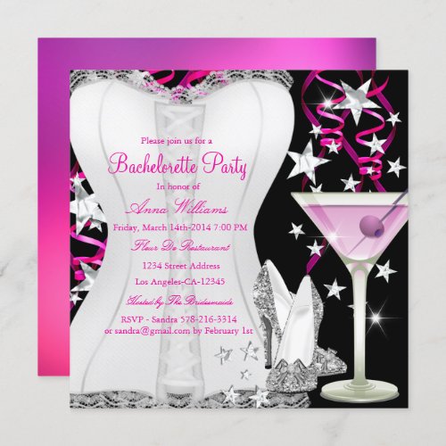 Lace Corset Black Pink Bachelorette Party Invite