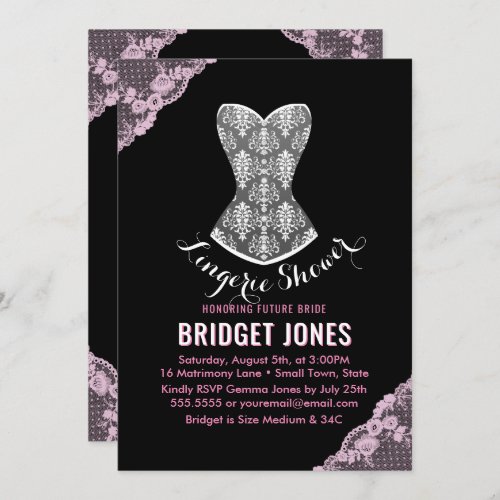 Lace Corset Lingerie Shower Bridal Party Pink Invitation