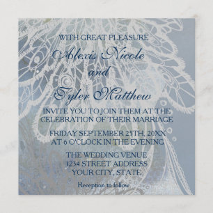 Lace Couple Silhouette Blue Wedding Invitation