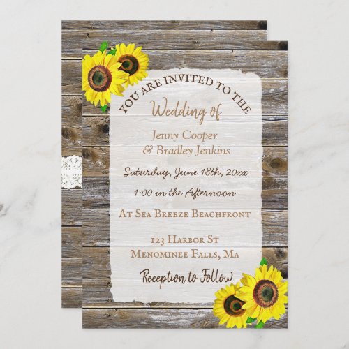 Lace  Cowboy Boots and Sunflowers Wedding Invitation
