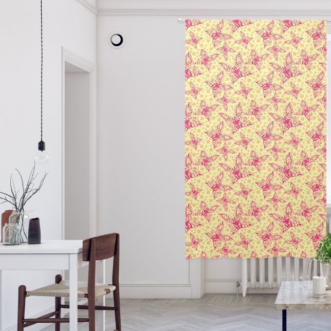 lace crimson butterflies on yellow polka dot  blackout curtains (Living Room)