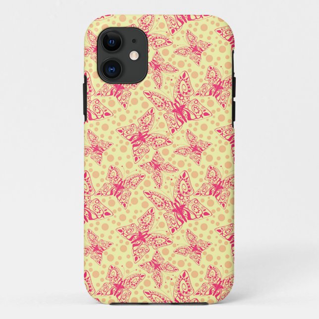 lace crimson butterflies on yellow polka dot  Case-Mate iPhone case (Back)