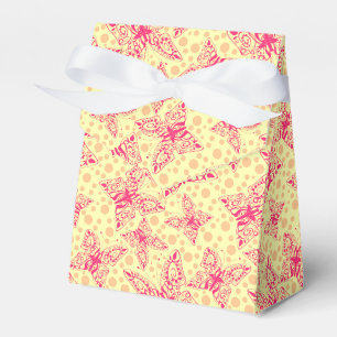 lace crimson butterflies on yellow polka dot favor boxes