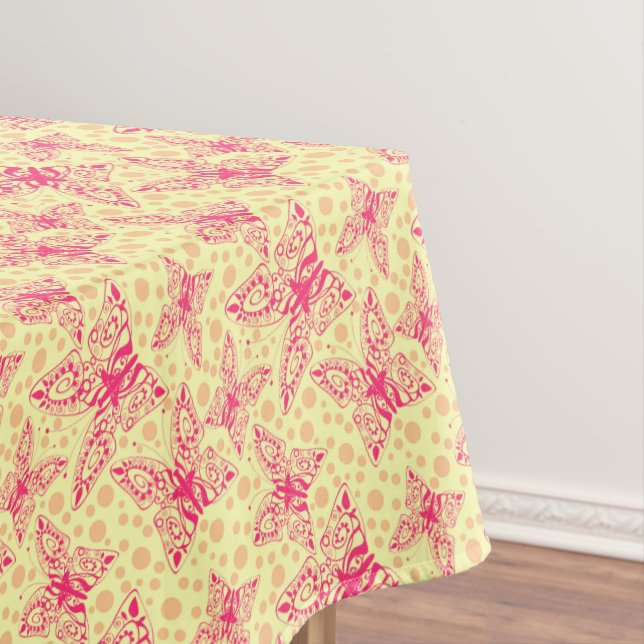 lace crimson butterflies on yellow polka dot  tablecloth (In Situ)