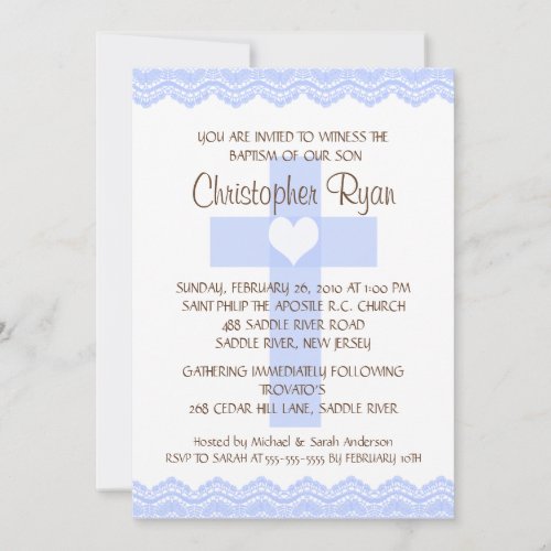 Lace Cross Baby Boy Baptism Inviation Invitation