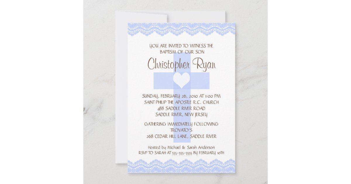 Lace Cross Baby Boy Baptism Inviation Invitation Zazzle