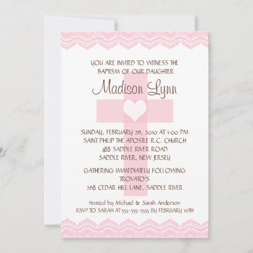 Lace Cross Baby Girl Baptism Inviation Personalized Announcements