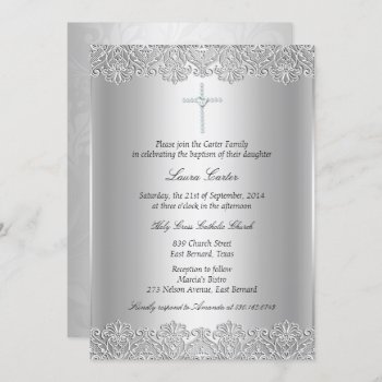 Lace & Cross Baptism/christening Invitation by ExclusiveZazzle at Zazzle