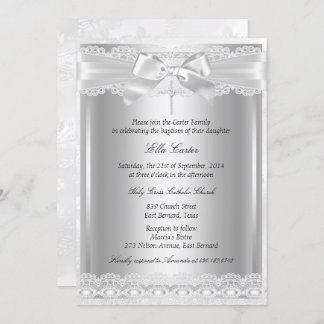Lace & Cross Baptism/Christening Invitation