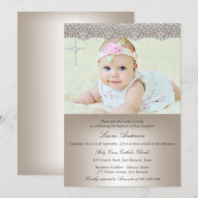 Lace Cross Baptism Christening Invitation (Front/Back)
