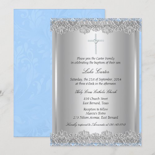 Lace &amp; Cross Baptism/Christening Invitation