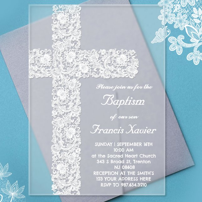 lace cross design | Baptism Acrylic Invitations (Creator Uploaded)