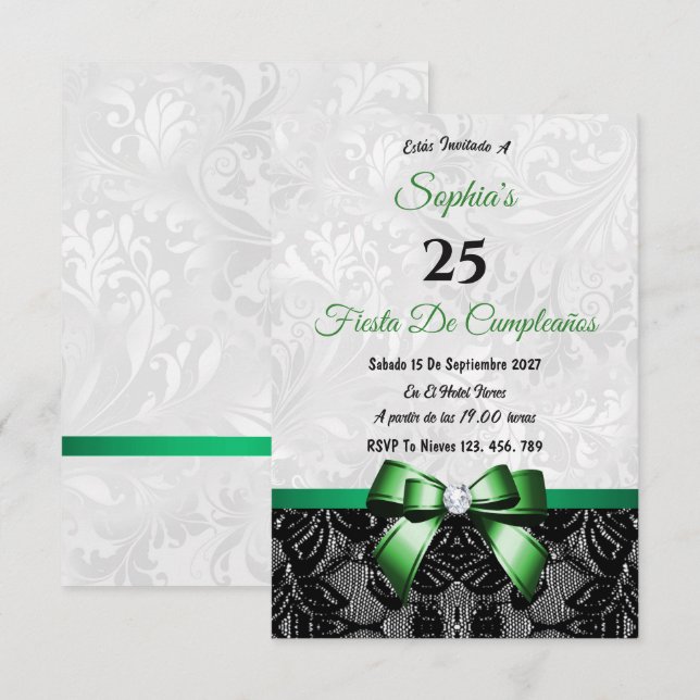 Lace & Damask Birthday Invitation (Front/Back)