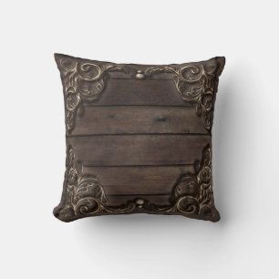 Lace & Dark Wood Rustic Vintage Western Farmhouse Throw Pillow