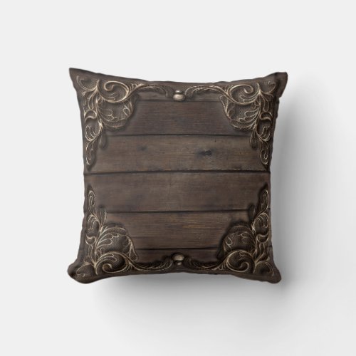 Lace  Dark Wood Rustic Vintage Western Farmhouse Throw Pillow