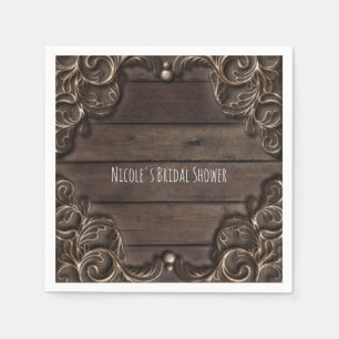 Lace & Dark Wood Rustic Vintage Western Wedding Paper Napkins