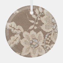 Lace Delicacy: White Fabric Artistry Glass Ornament