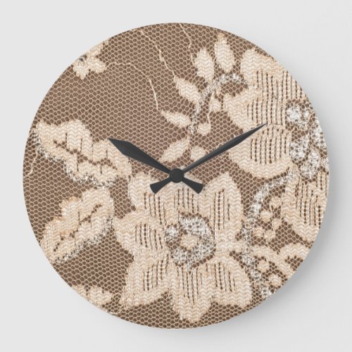 Lace Delicacy White Fabric Artistry Large Clock