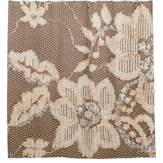 Lace Delicacy: White Fabric Artistry Shower Curtain (Front)