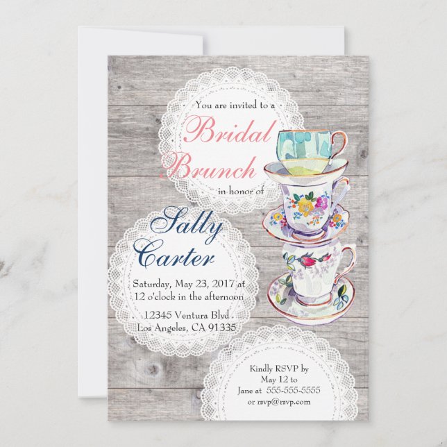 Lace Doilies & Teacups Bridal Brunch Invitation (Front)