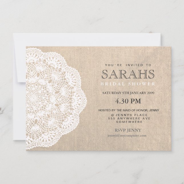 Lace Doily & Burlap Bridal Shower Party Invite (Front)