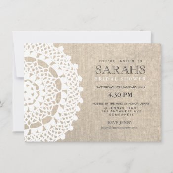 Lace Doily & Burlap Bridal Shower Party Invite by Pip_Gerard at Zazzle