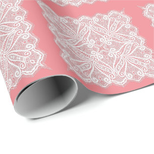 Lace doily look pink white vintage old fashioned wrapping paper
