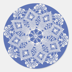 Lace Doily on Blue Classic Round Sticker