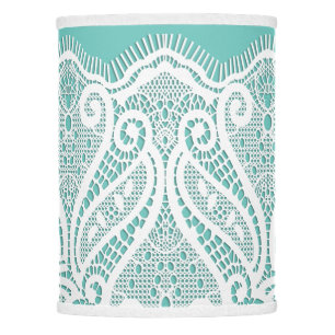 Lace doily teal white vintage old fashioned lamp shade