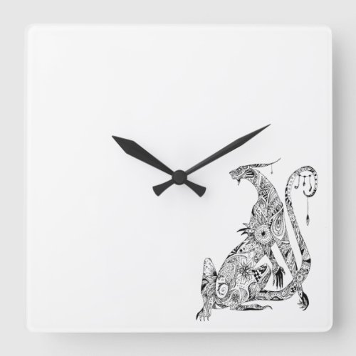 Lace dragon black square wall clock