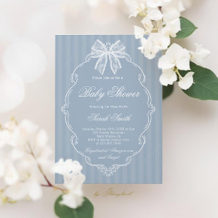 Lace Dusty Blue Baby Shower Invitation