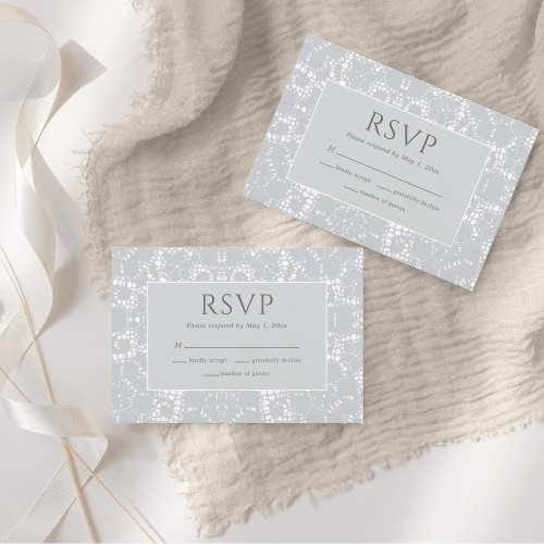 Lace Dusty Blue Dainty RSVP Card