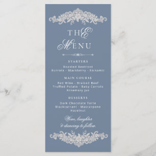 Lace Dusty Blue Lace Old Money Wedding Menu