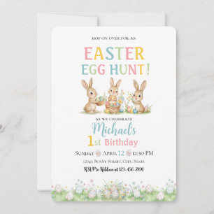 Lace Easter Egg Hunt Boy First Birthday Invitation