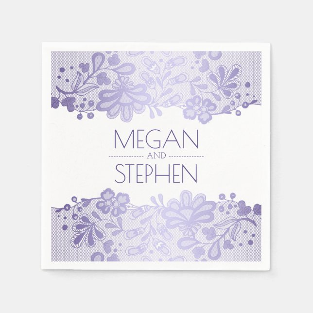 Lace Elegant Lavender Purple Wedding Napkins (Front)